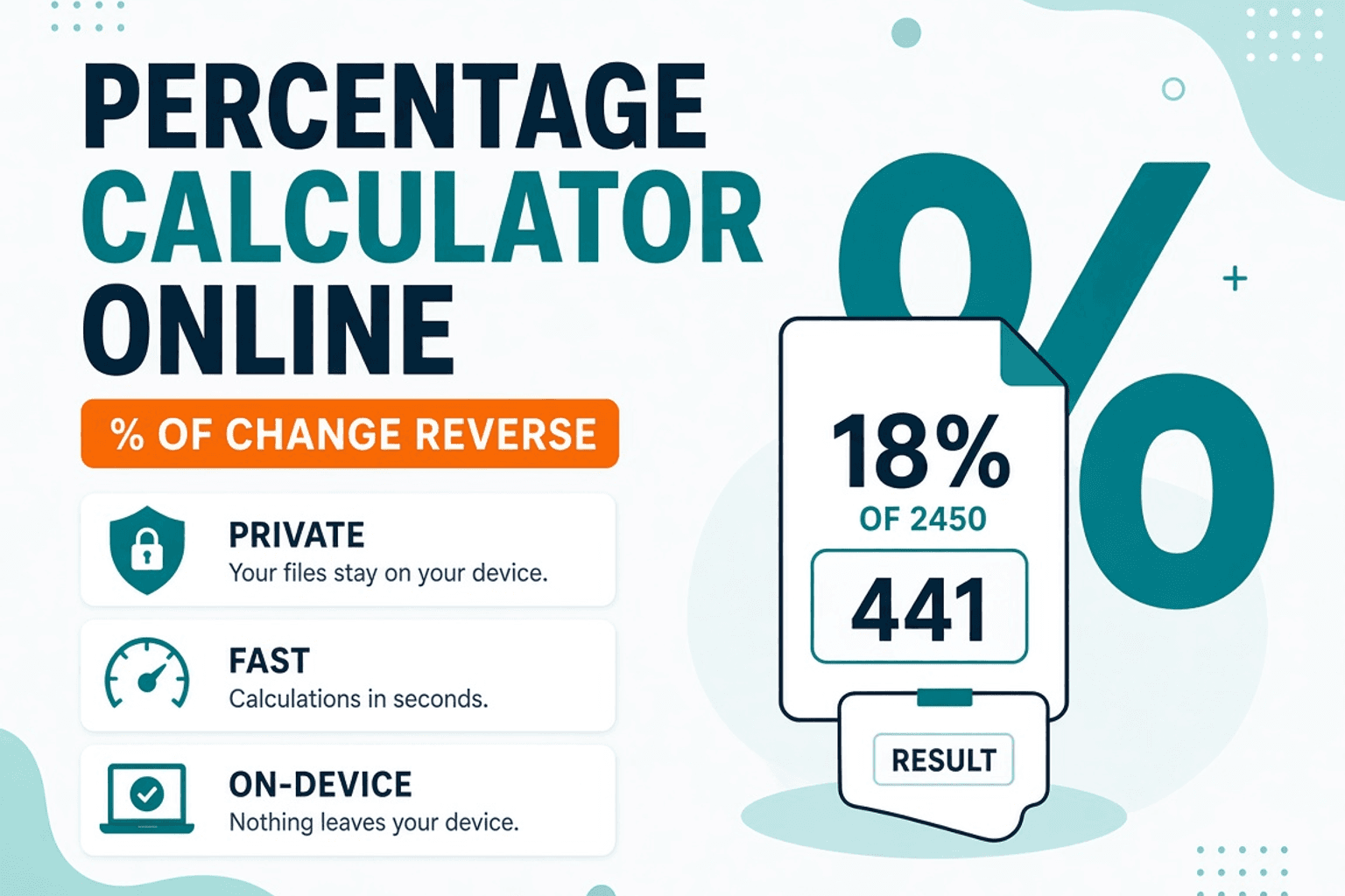Percentage Calculator Online — % Of, Change & Reverse — NeedAnyTool